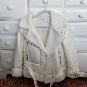 White misguided Sherpa aviator jacket